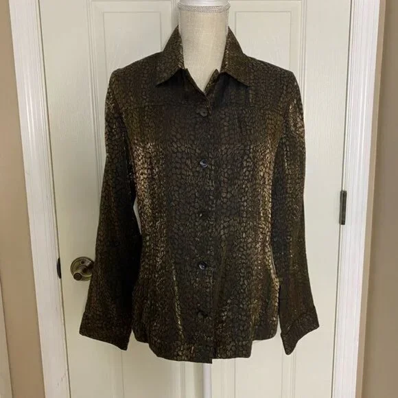 Chico's Animal Print Button Down Blouse - Picture 2 of 9